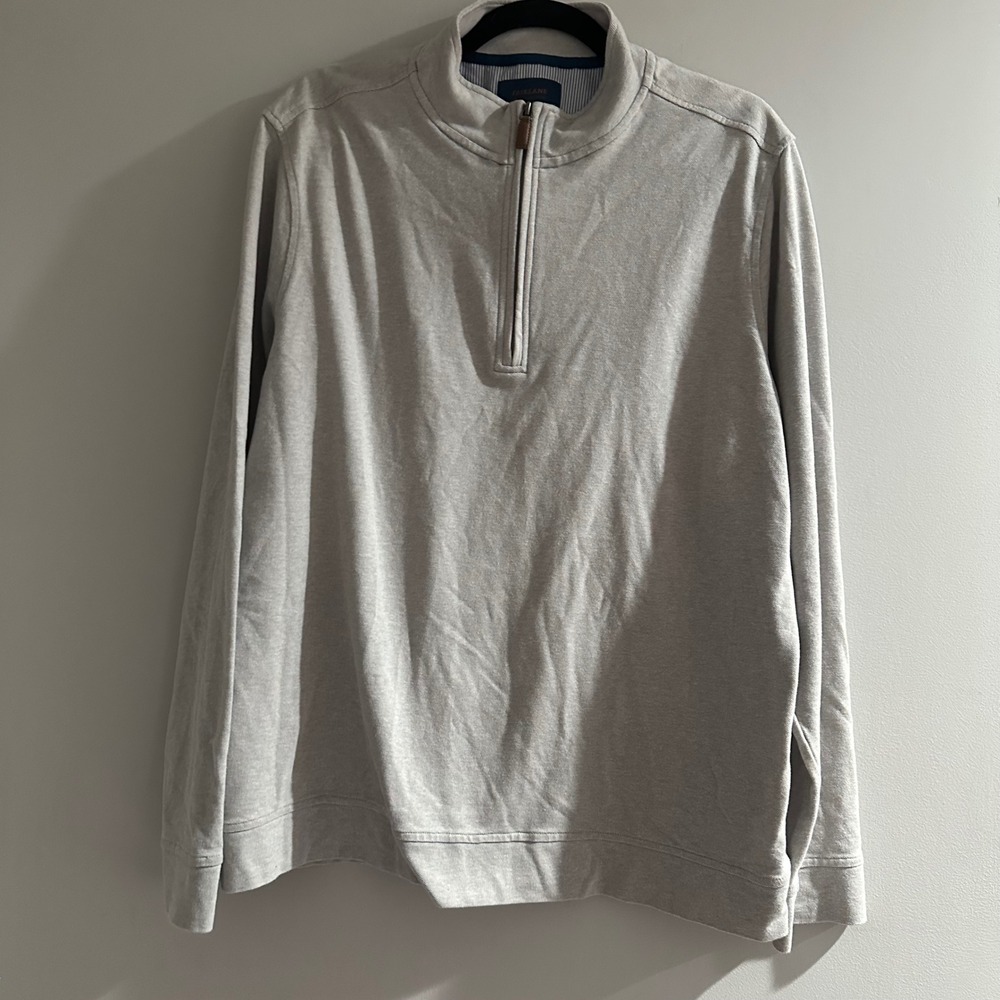 FAIRLANE Mens Performance Pique Quarter Zip Pullover Sweatshirt Light Gray Sz L
